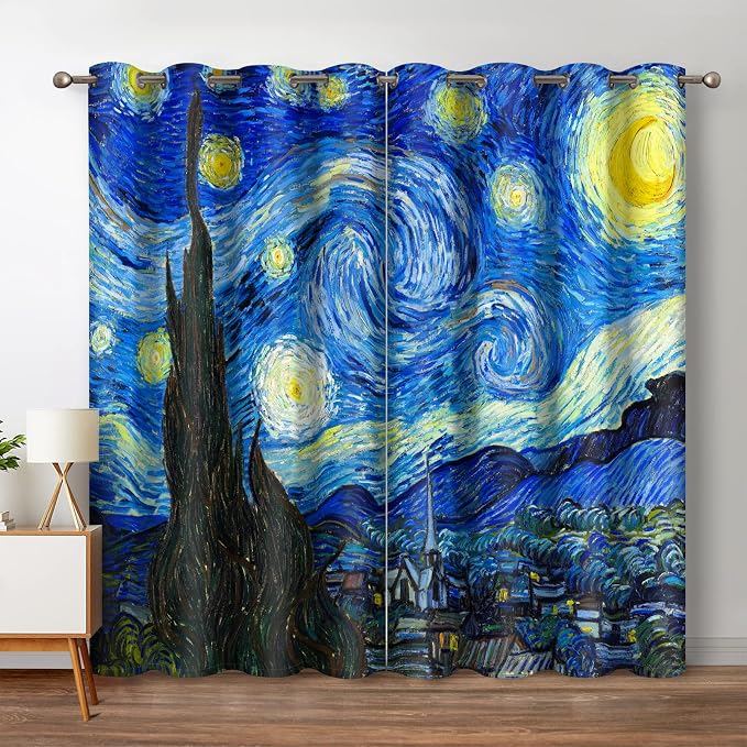 Jekeno Starry Night Blackout Curtains Art Decor for Home Bedroom Living Room Darkening Curtains Grommet Window Drapes 2 Panel Set, 42"x63"