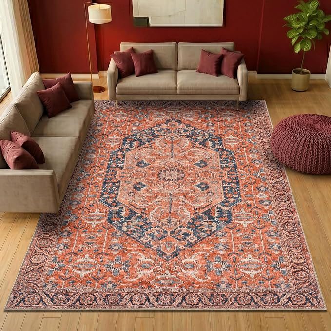Keen Home Design 8x10 Rug - Machine Washable Area Rug with Non-Slip Backing, Ideal for Living Room, Dining Room, Bedroom - Vintage, Easy Clean, Durable, Low Pile Rug - (8' x 10')