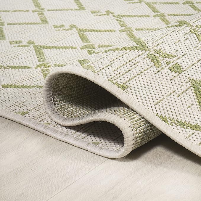 JONATHAN Y Moroccan Geometric Indoor Outdoor Runner Rug 2X10 Cream/Green, Ourika Textured Weave for Backyard, Patio, Porch, Easy-Cleaning, High Traffic, Pet-Friendly, Non-Shedding (SMB108M-210)