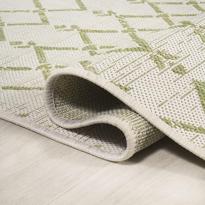 JONATHAN Y Moroccan Geometric Indoor Outdoor Area Rug 5X8 Cream/Green, Ourika Textured Weave for Backyard, Patio, Porch, Easy-Cleaning, High Traffic, Pet-Friendly, Non-Shedding (SMB108M-5)