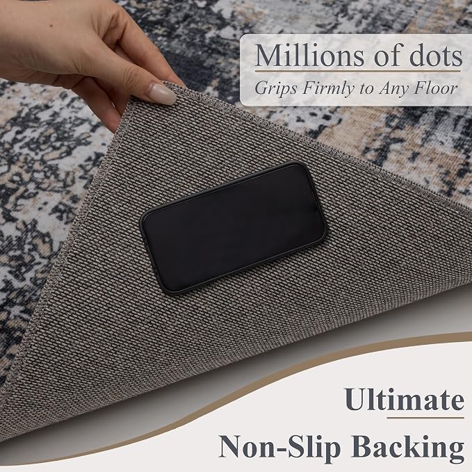 Sasttie 10x14 Soft Area Rug for Living Room, Modern Abstract Washable Large Carpet for Bedroom, with Non-Slip Backing, Black and Cream