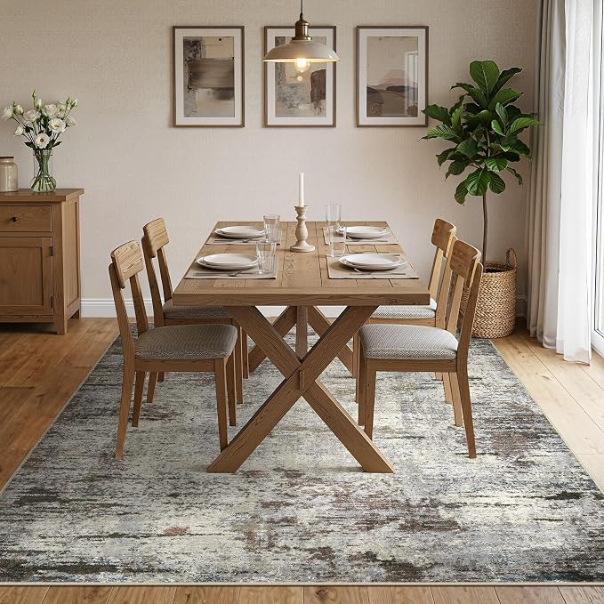 DMOYEST Area Rug Living Room Rugs - 6x9 Washable Large Soft Indoor Neutral Modern Abstract Low Pile Rug Carpet for Bedroom Dining Room Farmhouse Home Office - Brown Rust