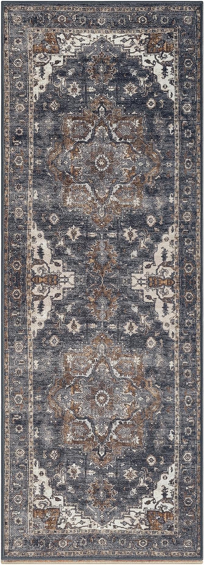 Keen Home Design 30"x144" Rug - Machine Washable Runner with Non-Slip Backing, Ideal for Hallway, Entryway, Kitchen, Laundry Room - Vintage, Easy Clean, Durable, Low Pile Rug - (2'6" x 12')