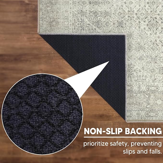 Keen Home Design 6x9 Rug - Machine Washable Area Rug with Non-Slip Backing, Ideal for Living Room, Dining Room, Bedroom - Vintage, Easy Clean, Durable, Low Pile Rug - (6' x 9')