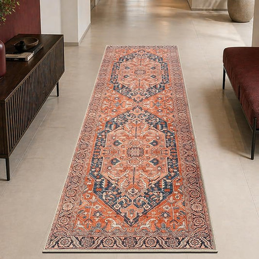 Keen Home Design 30"x84" Rug - Machine Washable Runner Rug with Non-Slip Backing, Ideal for Hallway, Entryway, Kitchen, Laundry Room - Vintage, Easy Clean, Durable, Low Pile Rug - (2'6" x 7')