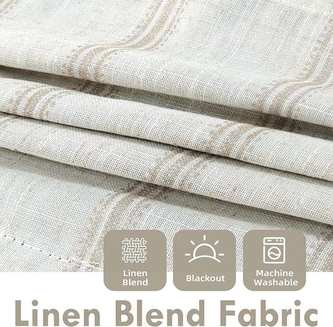 DriftAway Farmhouse Linen Lined Valance 2 Layer Thermal Insulated Room Darkening Blackout Window Valances Rod Pocket Vertical Striped Kitchen Valance for Bathroom Single 52 x 18 Inch Camel Beige