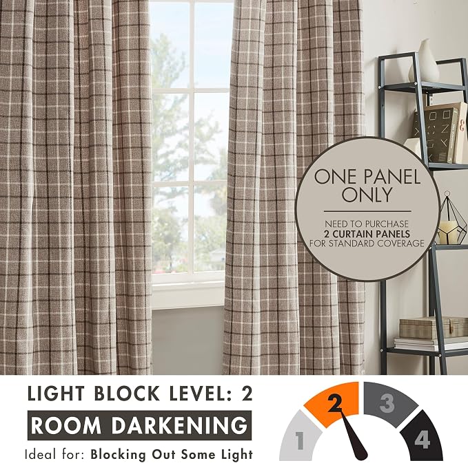 Madison Park Anaheim Cabin Plaid Curtain Window, Thermal Insulated Fleece Lining, Living Room Decor Room Darkening Drape for Bedroom, 1-Single Panel Pack, 50x108, Rod Pocket & Back Tab, Brown