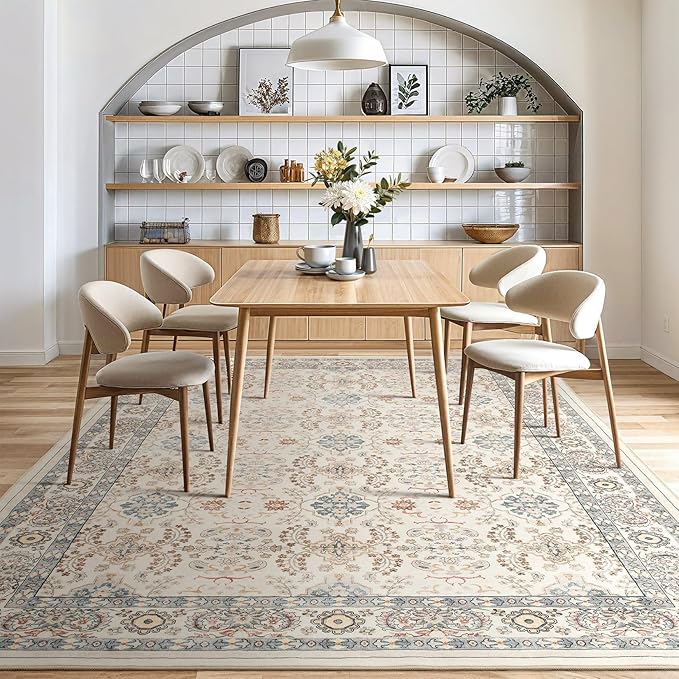Vintage Living Room Area Rug 7x9 - Large Soft Washable Oriental Traditional Distressed Farmhouse Rugs for Bedroom - Indoor Floor Accent Carpet for Home Office House Decor - Multi