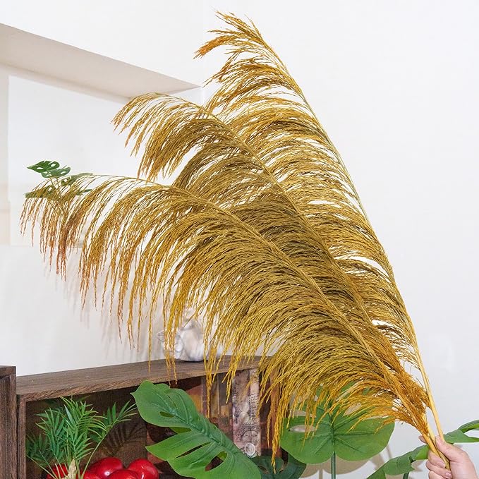 Golden Pampas Grass Decor Tall,Dried Pampas Grass, Pompas Floral for Vase, Elegant Feather Flowers for Wedding Decorations, Living Room Decor (Natural Gold, 8pcs 31.5"(80cm))