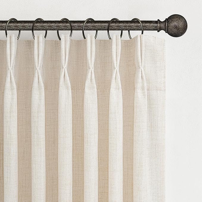 Custom 60 Inch Wide Birch Light Filtering Curtains for Kids Room 102 Inches Long 2 Panels Set, Memory Shape Pinch Pleat Privacy Heavy Linen Semi Sheer Modern Windows Drapes for Nursery with Back Tab