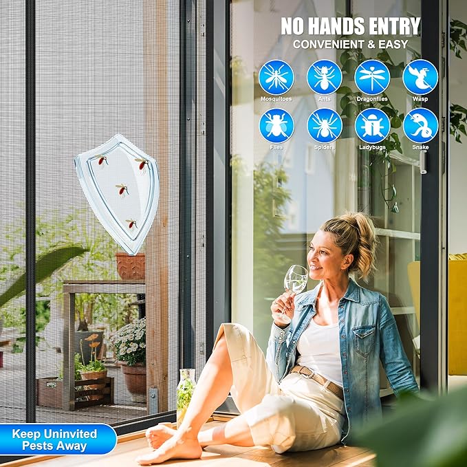 Magnetic Screen Door 32x 80 in, Thicker 265g/㎡ Mesh, Reversible Left Right Side Opening Wide Magnetic Screen Door, Upgraded-Model Full Strip Magnets for Sliding & French Doors