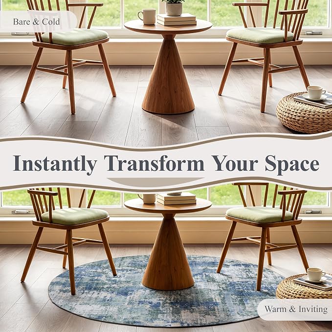 Sasttie 8ft Soft Round Area Rug, Modern Abstract Washable Large Circle Carpet for Living Room, Bedroom, Dining Room Table, with Non-Slip Backing, Blue and Green