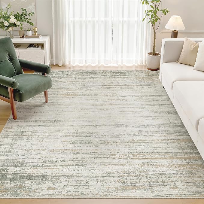 zesthome Washable Area Rugs 5'x7' Modern Abstract Soft for Living Room Bedroom Nursery, Non-Slip Indoor Carpet for Kitchen Dining Room Home Office(Green Brown,5'x7')