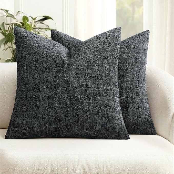 MIULEE Decorative Throw Pillow Covers 20x20 Pack of 2 Dark Grey Couch Pillow Covers Soft Cozy Textured Chenille Pillowcases for Home Decor Sofa Living Room Cushion Bedroom