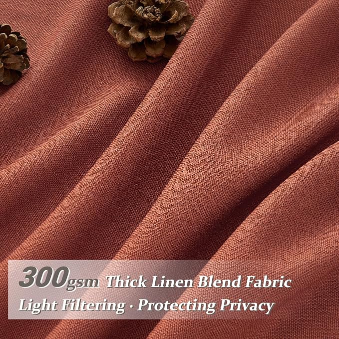 Rust Burnt Orange Fall Sheer Curtains 90 Inches Long for Bedroom 2 Panels Set, Pinch Pleated Flax Linen Light Filtering Decorative Windows Curtain with Hooks Dining Room Privacy Country Drape 7-1/2 FT
