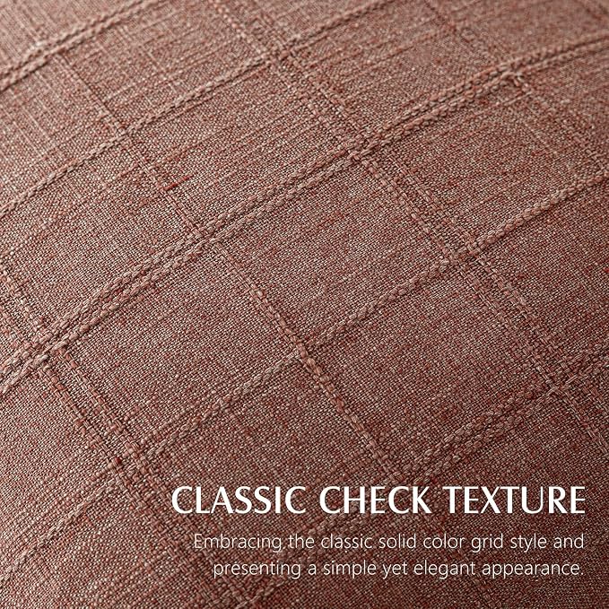 Foindtower Set of 2 Decorative Linen Check Throw Pillow Covers Neutral Farmhouse Vintage Cushion Covers Modern Boho Home Decor for Sofa Chair Couch Bedroom Living Room,20×20 Inch,Autumnal Red