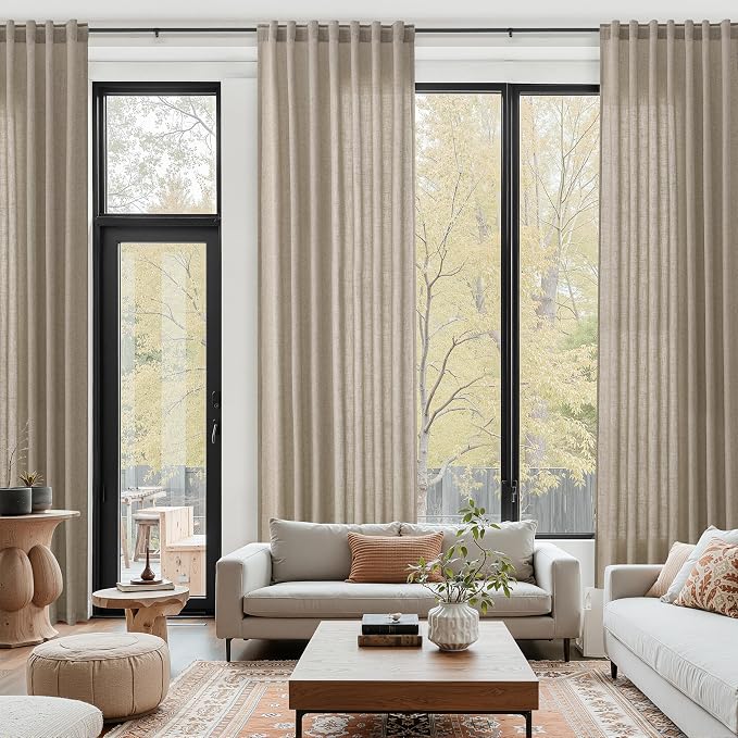 Cobblestone Linen Curtains for Living Room 126 Inches Long Light Filtering Semi Sheer Curtain Back Tab Modern Farmhouse Decor Elegant Drapes Floor to Ceiling High Window for Bedroom 52x126, 2 Panels