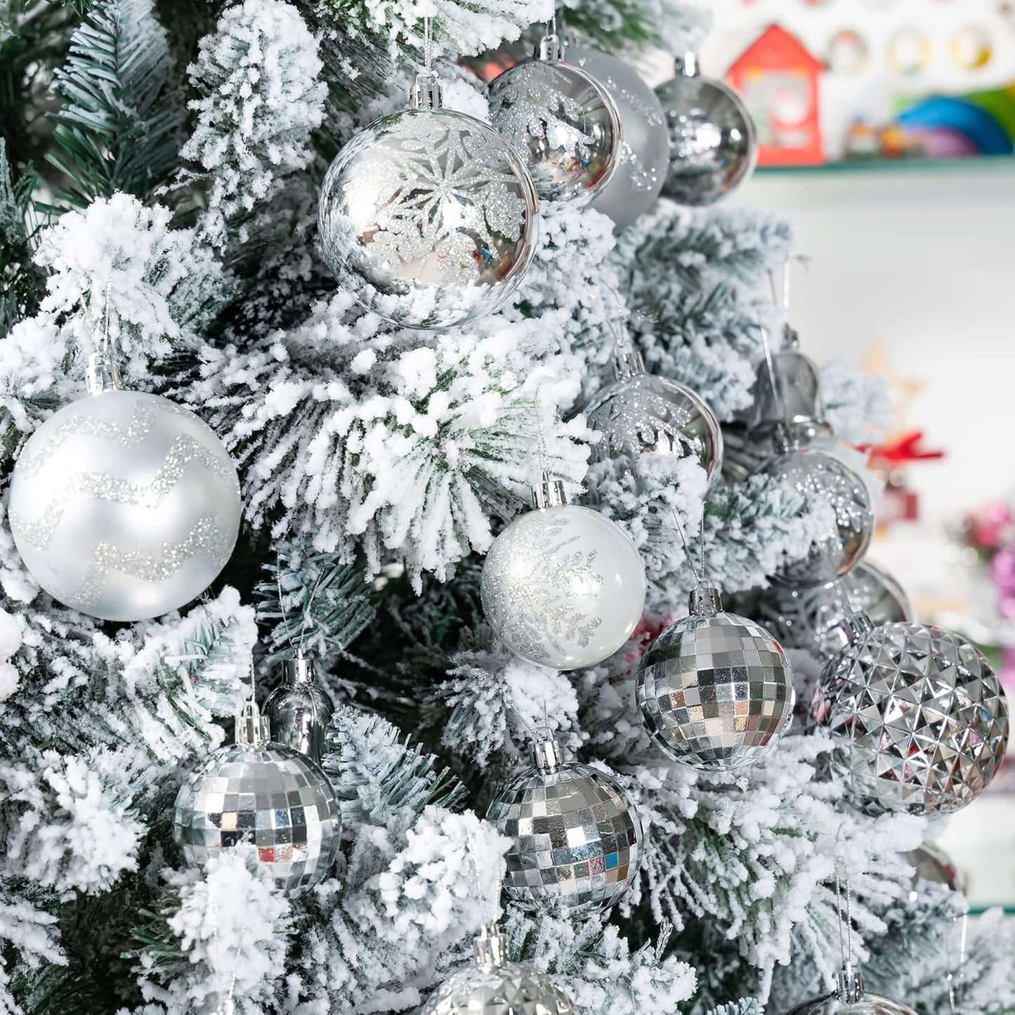 116Pcs Silver Christmas Ball Ornaments Set, Shatterproof Christmas Hanging Decoration Set with Gift Box, Assorted Decorative Baubles Set for Xmas Tree/Home/Wedding/Party/Holiday (Silver)