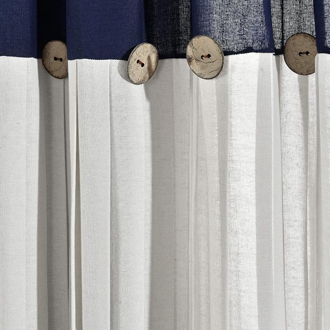 Lush Decor Linen Button Window Curtain Panel, Single, 40" W x 63" L, Navy & Off-white - Country Curtains - Rustic Decor - Color Block Modern Farmhouse Curtains For Living Room, Bedroom & Dining Room