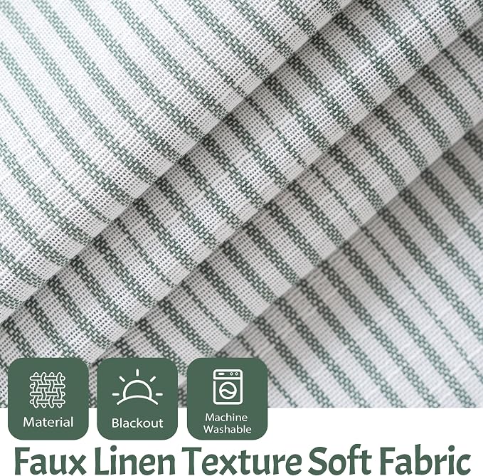 DriftAway Blackout Ticking Striped Curtain Valance 18 Inches Loden Green | Double Layer Farmhouse Country Rustic Stripe Yarn Dyed Woven Thermal Insulated Rod Pocket Valance for Living Room