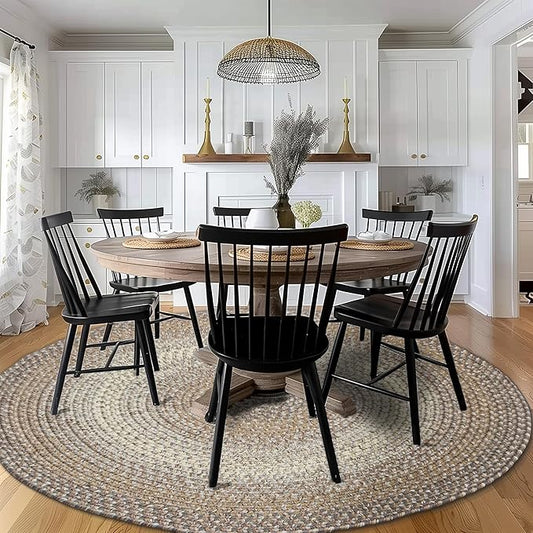 Super Area Rugs Braided Rug Round 10ft Farmhouse Kitchen Rug - Ridgewood Braided Carpet for Living Room - Reversible - Indoor/Outdoor - Made in USA - Taupetone/Beige, 10' Round