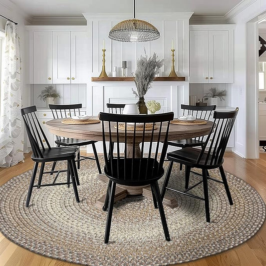 Super Area Rugs Braided Rug Round 6ft Farmhouse Kitchen Rug - Ridgewood Braided Carpet for Dining Room Table - Reversible - Indoor/Outdoor - Made in USA - Taupetone/Beige, 6' Round