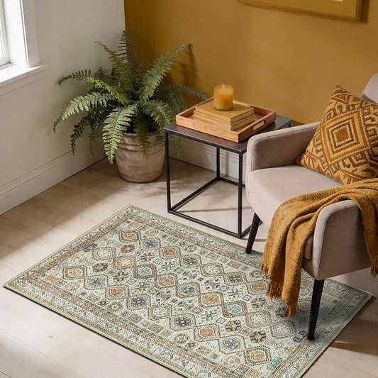 Keen Home Design 2x3 Rug - Machine Washable Entry Rug with Non-Slip Backing, Ideal for Enteryway, Kitchen, Bathroom, Laundry Room - Vintage, Easy Clean, Durable, Low Pile Rug - (2' x 3')