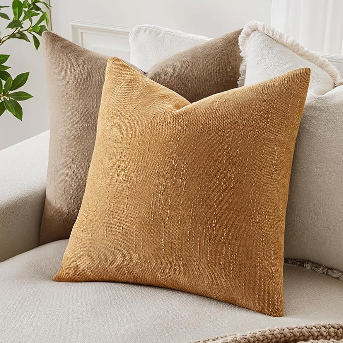 MIULEE Pack of 2 Decorative Throw Pillow Covers Soft Chenille Lumbar Accent Throw Pillows Solid Textured Cushion Covers Home Decor for Couch Sofa Bedroom Living Room 20x12 Inch,Golden Brown