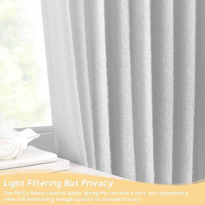 Grey Textured Curtains 102 inch Long 2 Panels for Living Room Modern Farmhouse Soft Fluff Curtains Back Tab Shabby Chic Boho Curtain Semi Sheer Nursery Kids Aesthetic Elegant Drape 52x102 Length