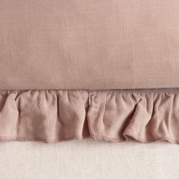 Foindtower Set of 2 Decorative Linen Fringe Ruffle Throw Pillow Covers Soft Boho Farmhouse Cushion Cover Cozy Accent Retro Pillowcase for Couch Sofa Bed Living Room Home Decor,22×22 Inch,Coral Pink