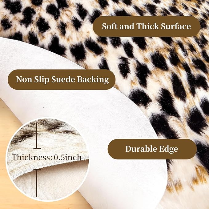 Leopard Rug Cheetah Print Carpet - Animal Printed Skin Area Rug Faux Fur Hide Room Decor for Bedroom Living Room 3.1x3.3ft