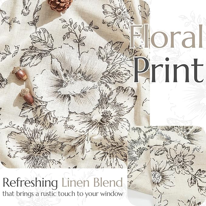 jinchan Linen Kitchen French Floral Tier Curtains 30 Inch Farmhouse Vintage Cafe Small Window Rustic Half Window Curtains for Living Room Bathroom 2 Panels Black on Beige
