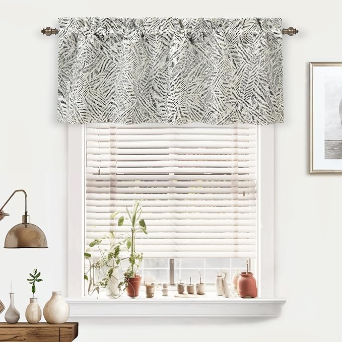 DriftAway Farmhouse Linen Lined Valance Double Layer Thermal Insulated Room Darkening Blackout Window Valances 3 Inch Rod Pocket Striped Kitchen Valance for Bathroom Single 52 x 18 Inch Roman Black