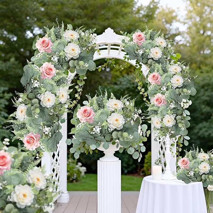 150 Pcs 7 Kinds Mixed Artificial Eucalyptus Leaves Stems Bulk, Fake Greenery Plants Faux Silver Dollar Eucalyptus Leaves for Wedding Vase Bouquet Floral Arrangement Centerpiece Home Decor