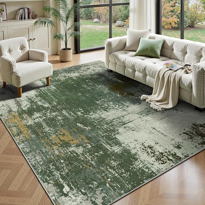 5x7 Area Rugs - Modern Abstract Washable Rug, Ultra Soft Non Slip Low Pile Large Rugs for Living Room, Floor Carpet for Bedroom Dining Room Office Laundry Nursery Home(Green)