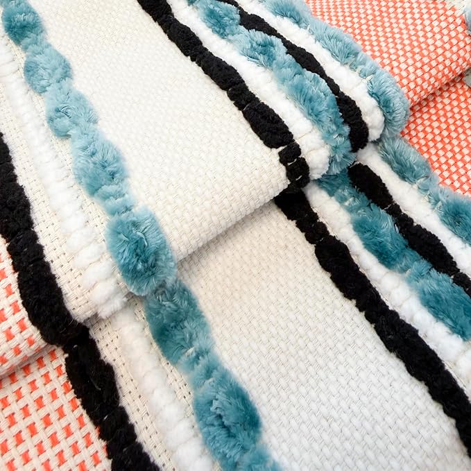 NUYECY Chenille and Cotton Long Pillow for Bed, Striped Textured Boho Lumbar Throw Pillow Cover 12x36, Neutral Accent Decorative Extra Long Body Pillow Case for Couch, Sofa, Bedroom, Turquoise