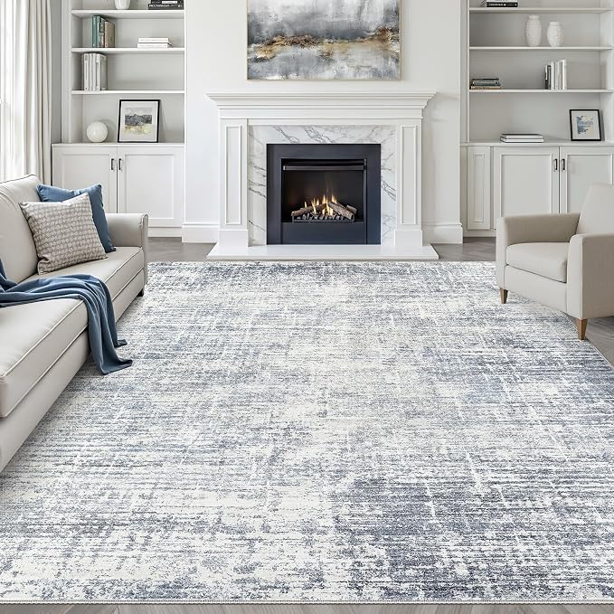 8x10 Area Rugs Living Room: Washable Large Neutral Blue Rug Abstract Soft Modern Stain Resistant Indoor Floor Non-Slip Carpet for Bedroom Nursery Kids Office Playroom Dining Room Under Table Home