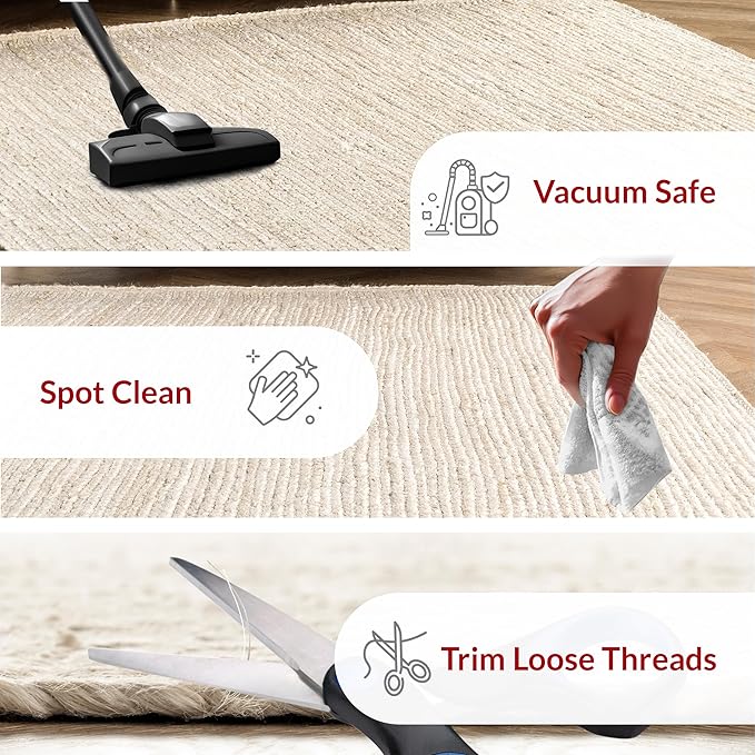 nuLOOM 4x6 Rigo Jute Hand Woven Area Rug, Off White, Solid Farmhouse Design, Natural Fiber, For Bedroom, Living Room, Dining Room, Hallway, Office, Kitchen, Entryway