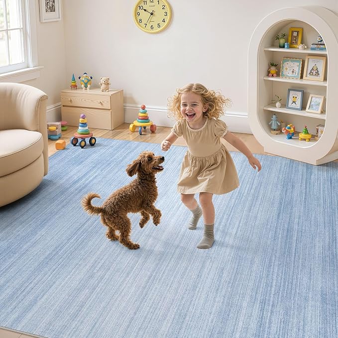 UERMEI 6x9 Washable Area Rug - Neutral Modern Abstract Living Room Rugs, Non-Slip Soft Large Indoor Floor Carpet for Bedroom Home Office & Under Dining Table Decor, Blue