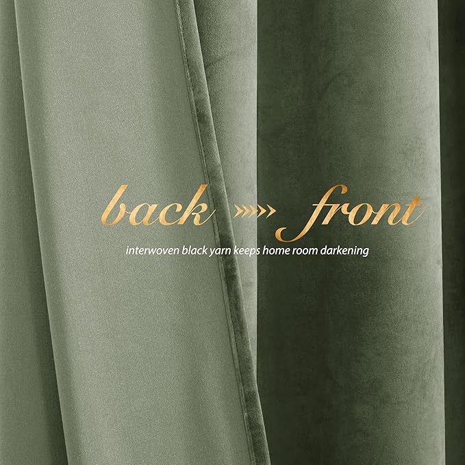 NICETOWN Sage Green Velvet Curtains 72 inches Long 2 Panels for Living Room, Elegant and Sleek Velvet Drapes for Cinema, Hall, Theatre (42-inch Wide)