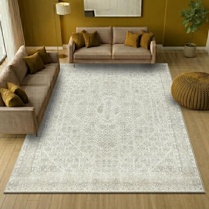 Keen Home Design 10x14 Rug - Machine Washable Area Rug with Non-Slip Backing, Ideal for Living Room, Dining Room, Bedroom - Vintage, Easy Clean, Durable, Low Pile Rug - (9'7" x 14')
