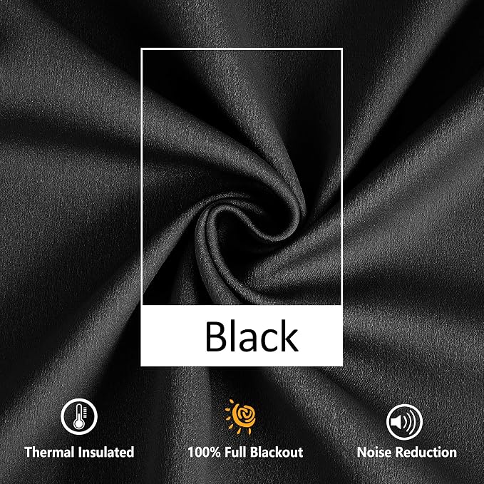 Treatmentex Black Pompom Curtains for Bedroom Living Room 95 inch Triple Weave Full Blackout Window Curtain Panels for Hotel Men's Guest Room Drapes 52" w x2 Panels Rod Pocket