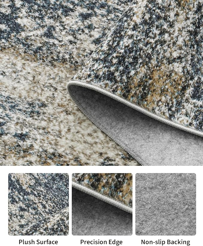 Art&Tuft Washable Rug 6x9, Anti-Slip Backing Abstract 6x9 Area Rug, Stain Resistant Rugs for Living Room, Foldable Machine Washable Area Rug (6'x9', Navy)