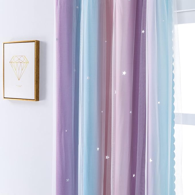 XiDi Curtains for Bedroom Decor, Rainbow Pink Purple/42/54