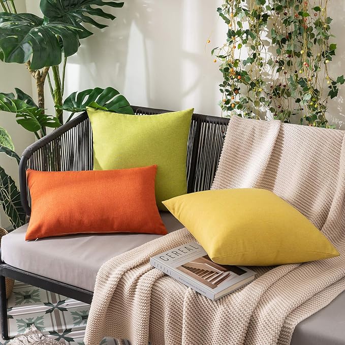 MIULEE Pack of 2 Decorative Outdoor Solid Waterproof Throw Pillow Covers Spring Faux Linen Garden Farmhouse Cushion Cases for Summer Patio Tent Balcony Couch Sofa 18x18 Inch Green