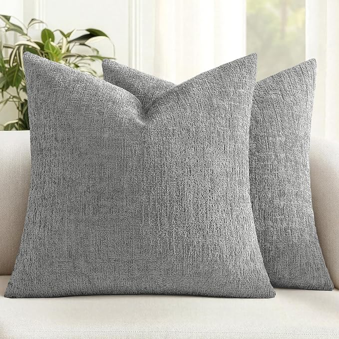 MIULEE Decorative Throw Pillow Covers 20x20 Pack of 2 Medium Grey Couch Pillow Covers Soft Cozy Textured Chenille Pillowcases for Home Decor Sofa Living Room Cushion Bedroom