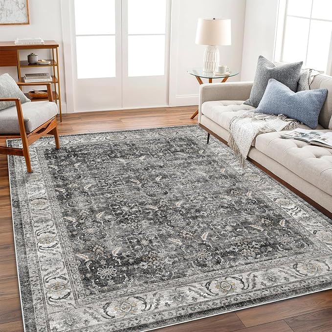 CHAMPLANT Area Rug 5'x7' Washable Rug Vintage Traditional Floor Cover Thin Retro Kitchen Indoor Distressed Non Slip Carpet for Living Room Bedroom Dining Room