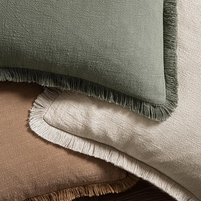 MIULEE Decorative Throw Pillow Covers Neutral Linen Fringe Throw Pillows Set of 1 Brown Boho Farmhouse Cushion Covers for Couch Sofa Bed Living Room Spring Home Decor 14x36 Inch