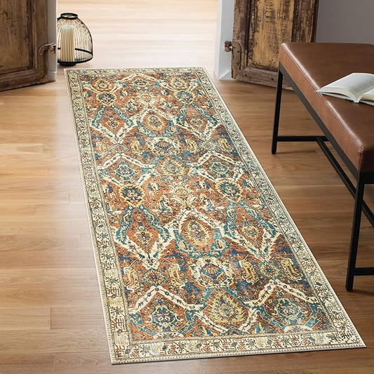 Keen Home Design 30"x84" Rug - Machine Washable Runner Rug with Non-Slip Backing, Ideal for Hallway, Entryway, Kitchen, Laundry Room - Vintage, Easy Clean, Durable, Low Pile Rug - (2'6" x 7')