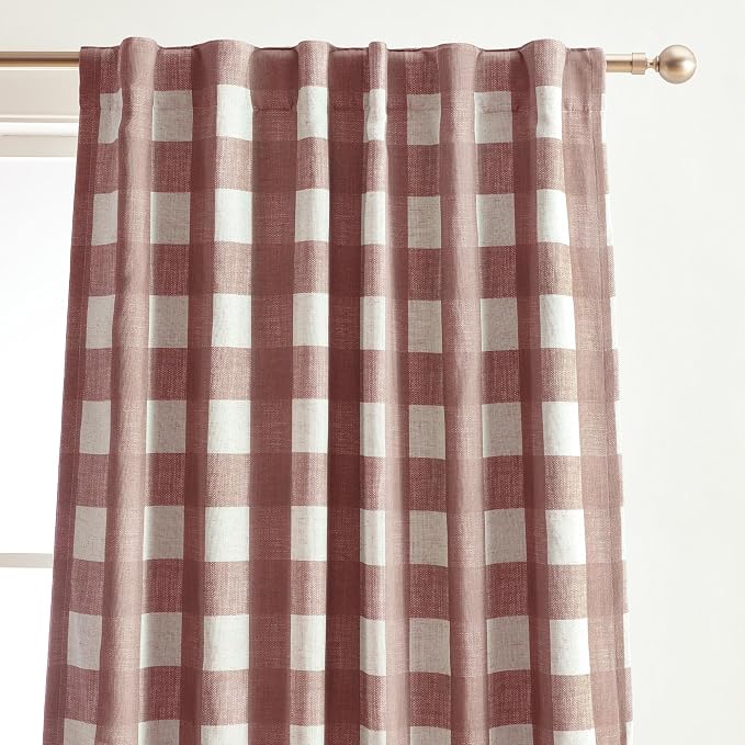Grainger Rod Pocket Back Tab Window Curtain Panel, Red - 52" W x 63" L